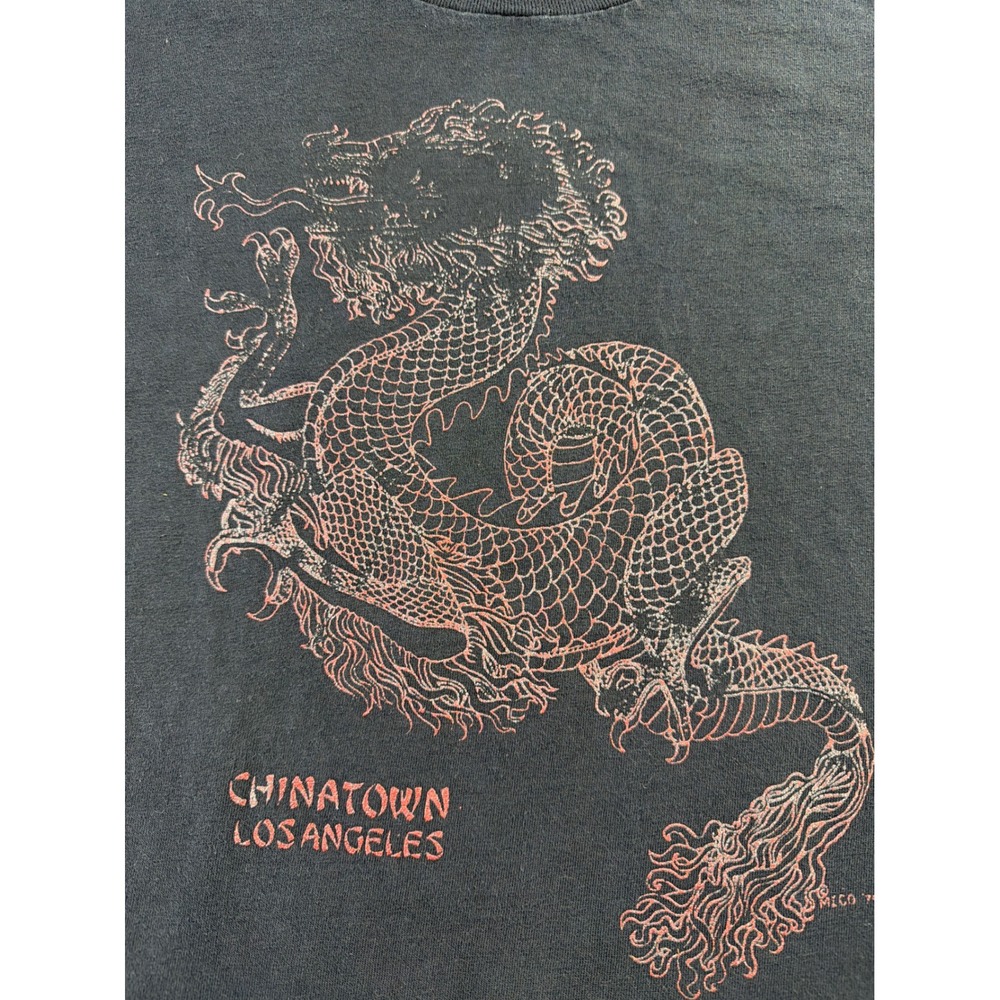 VTG 90s Chinatown Los Angeles Dragon Oneita Power-T Black Shirt Made In USA L